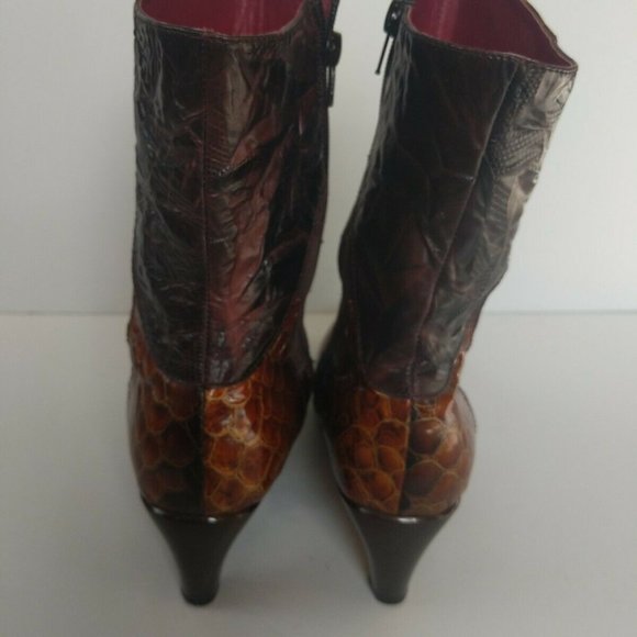 Helle Laine Womens Heels Brown Croc Patch Suede Leather Boots US 8.5-9 M EUR 39 - Picture 5 of 11